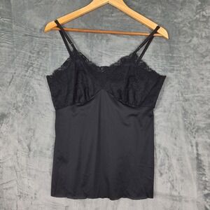 Womens Top Small Black Babydoll Y2K Coquette Fairy Grunge Floral Lace Satin Cami